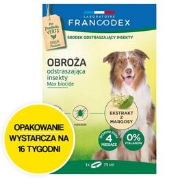 Obroża FRANCODEX przeciw kleszczom i pchłom dla psów od 20 kg (75 cm) Ochrona przez 16 tygodni 